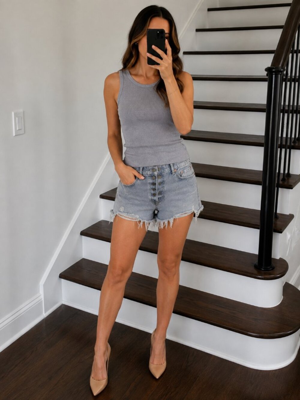 GRLFRND Cindy High Rise Cut-Off Denim Shorts Raw Hem